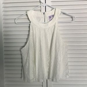 White lace high neck crop top